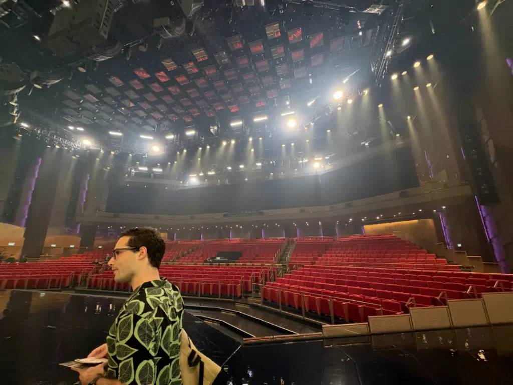 Andrea Pimpini on the stage during his private backstage tour at the residency show MGM 2049, in Macau